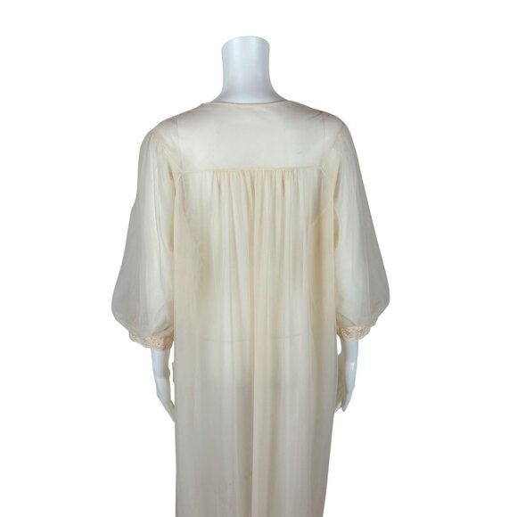 Vintage 80s Sheer Peignoir Women's Large Cream Chiffon Robe Deadstock JCPenney - Picture 11 of 11